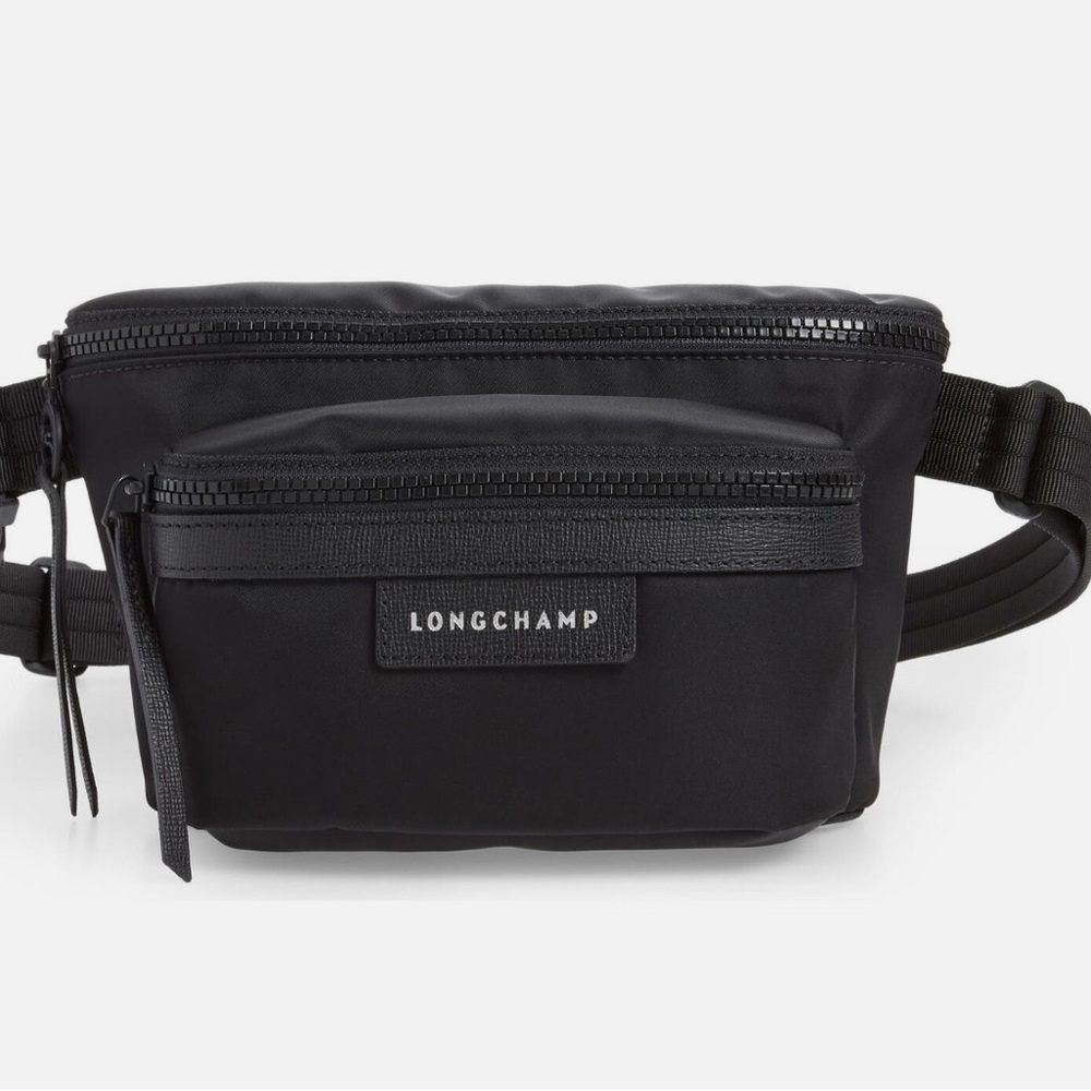 NWT Longchamp Le Pilate Medium Neo Leather Trim Belt Bag Black